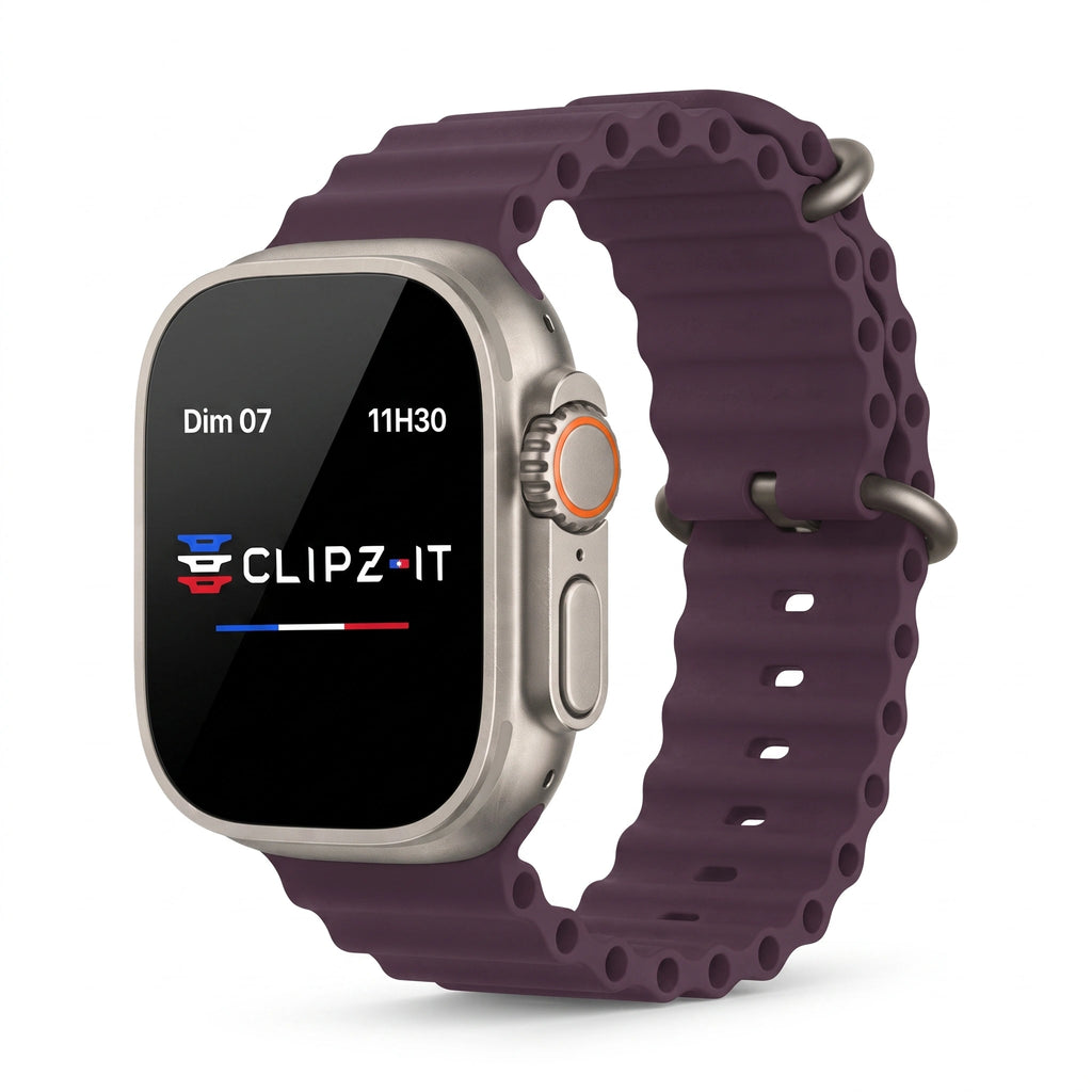 Bracelet Wave silicone baie, vue de face 2 - Apple Watch | Clipz-it