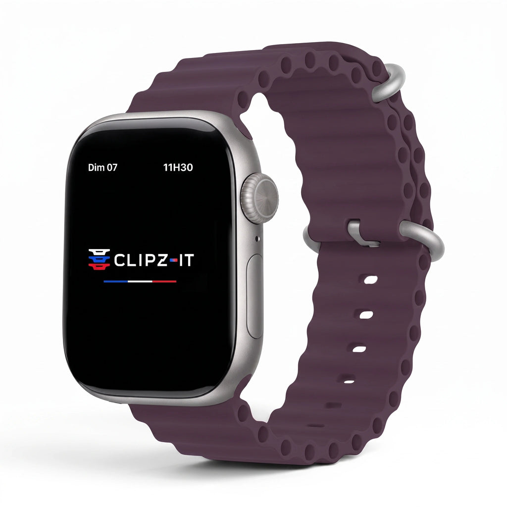 Bracelet Wave silicone baie, vue de face - Apple Watch | Clipz-it