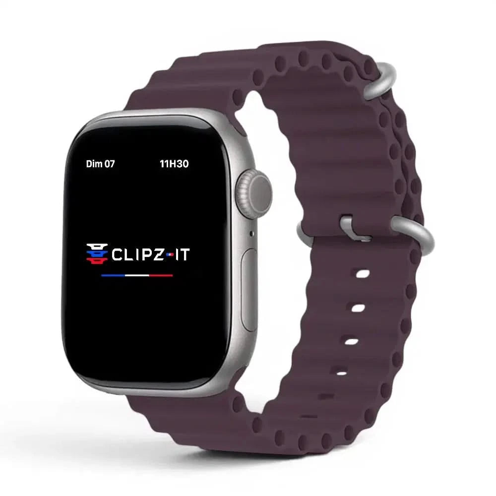 Bracelet Wave silicone baie, vue de face - Apple Watch | Clipz-it
