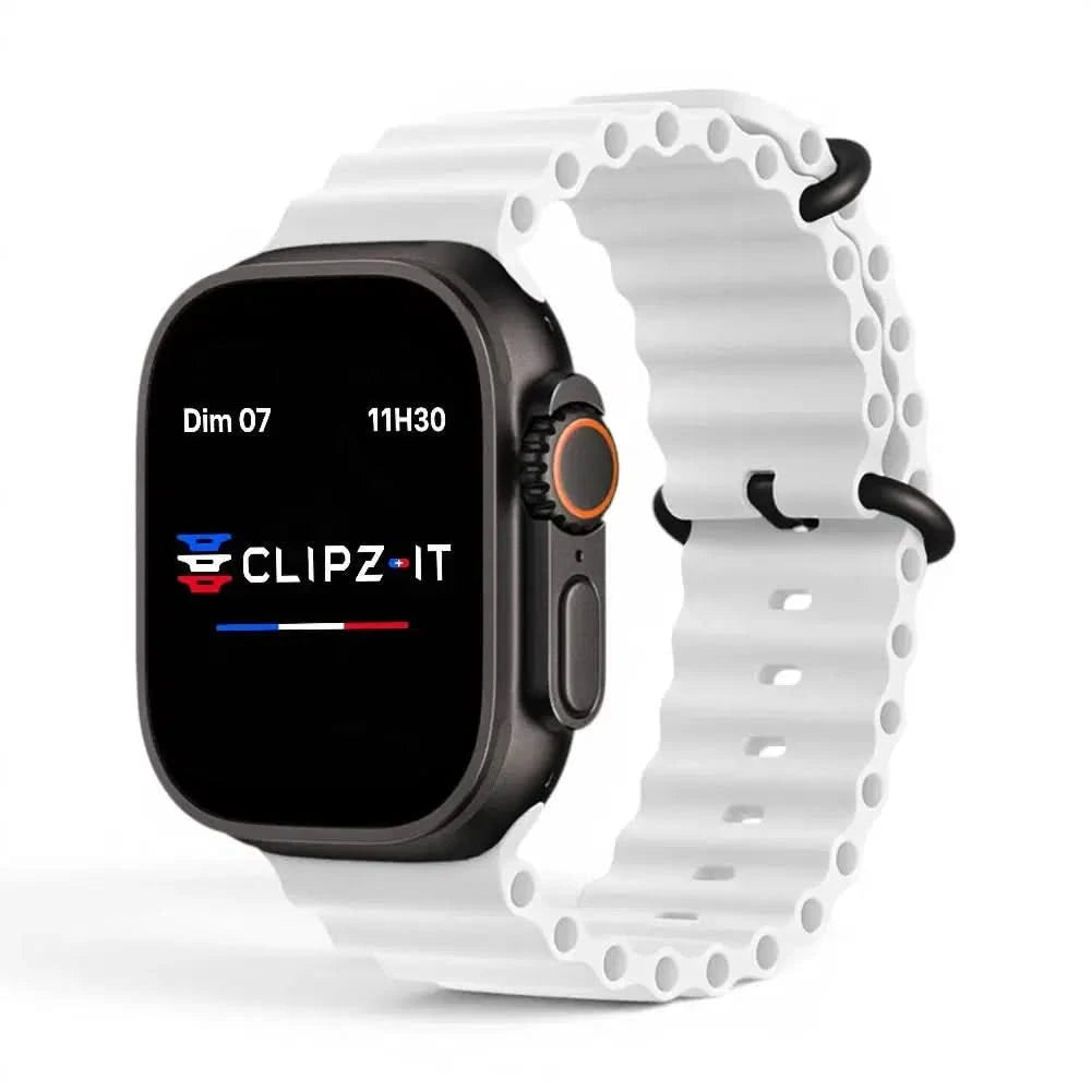 Bracelet Wave silicone blanc, vue de face 2 - Apple Watch | Clipz-it