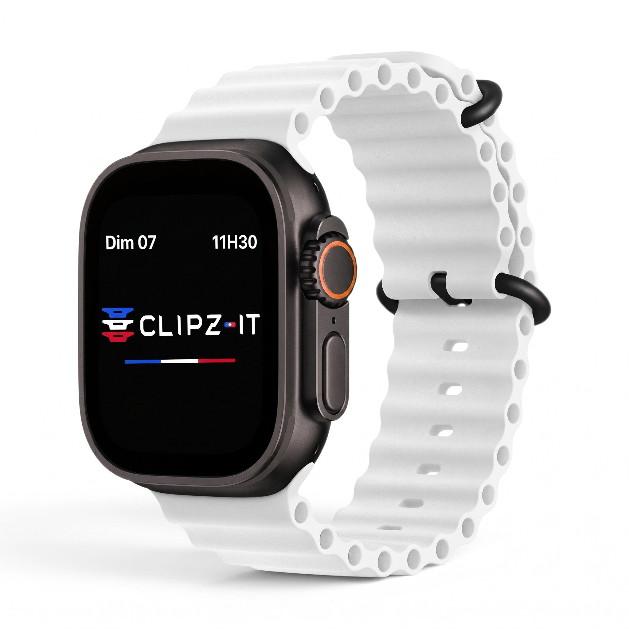Bracelet Wave silicone blanc, vue de face 2 - Apple Watch | Clipz-it