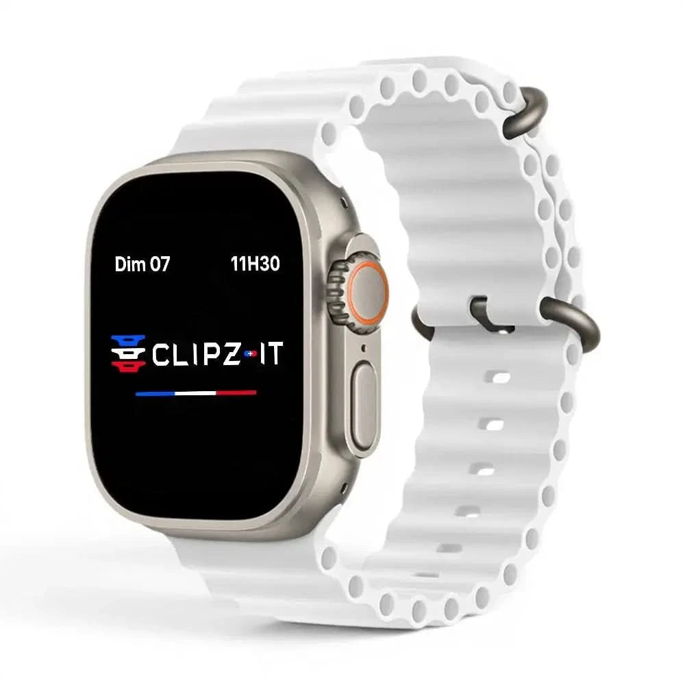 Bracelet Wave silicone blanc, vue de face 3 - Apple Watch | Clipz-it