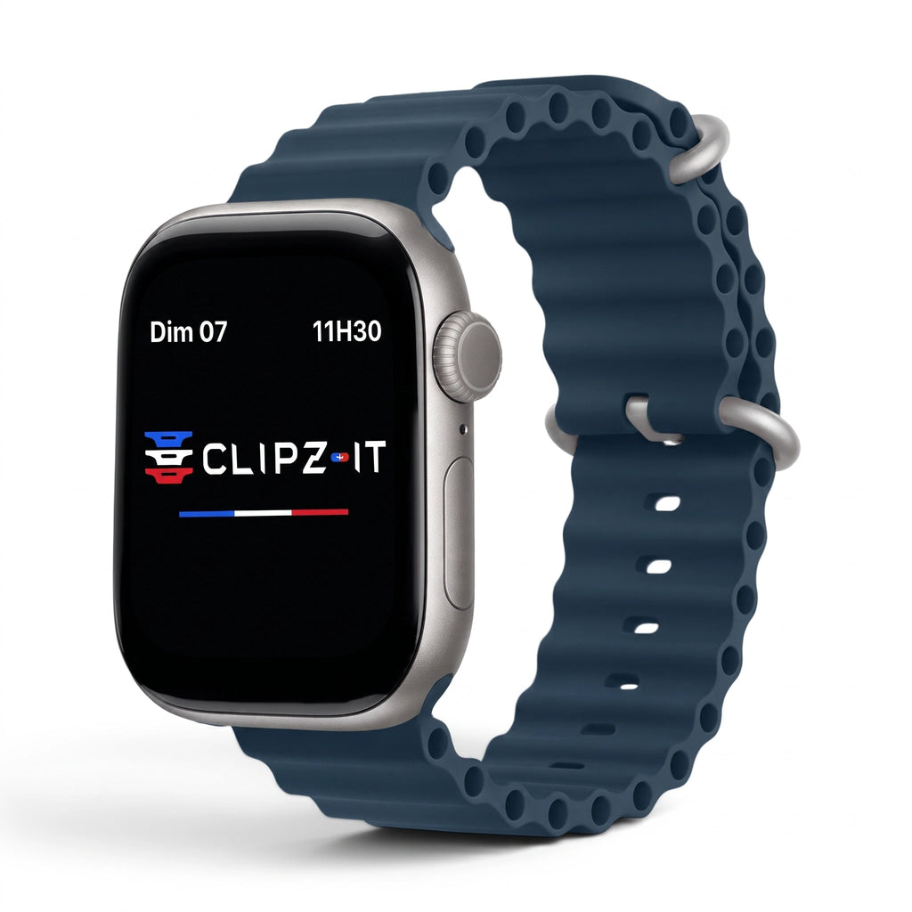 Bracelet Wave silicone bleu cobalt, vue de face 2 - Apple Watch | Clipz-it