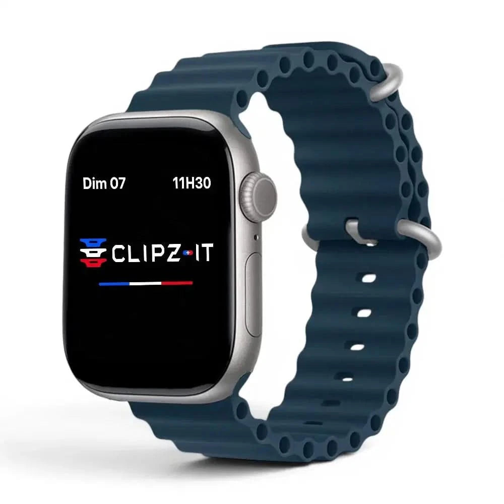 Bracelet Wave silicone bleu cobalt, vue de face 2 - Apple Watch | Clipz-it