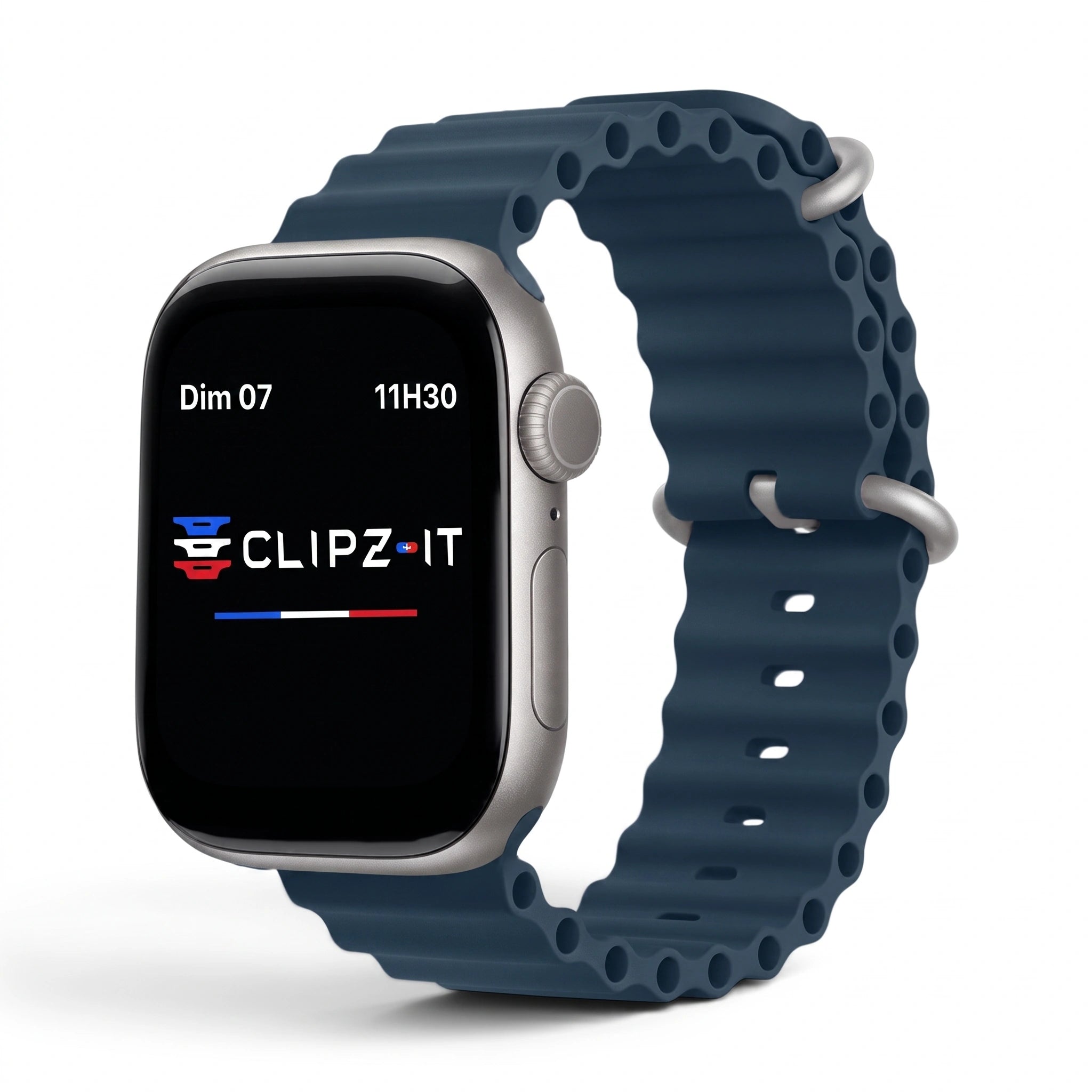 Bracelet Wave silicone bleu cobalt, vue de face 2 - Apple Watch | Clipz-it