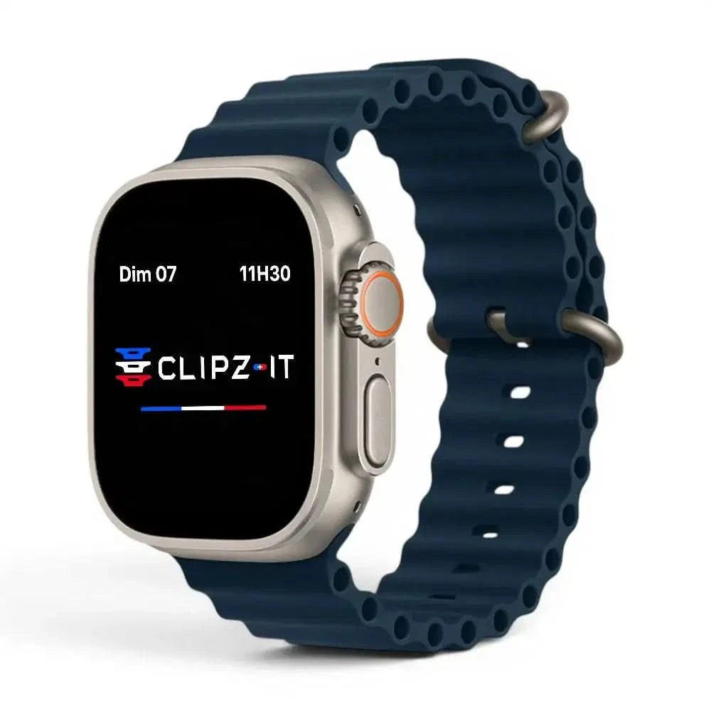 Bracelet Wave silicone bleu cobalt, vue de face 3 - Apple Watch | Clipz-it