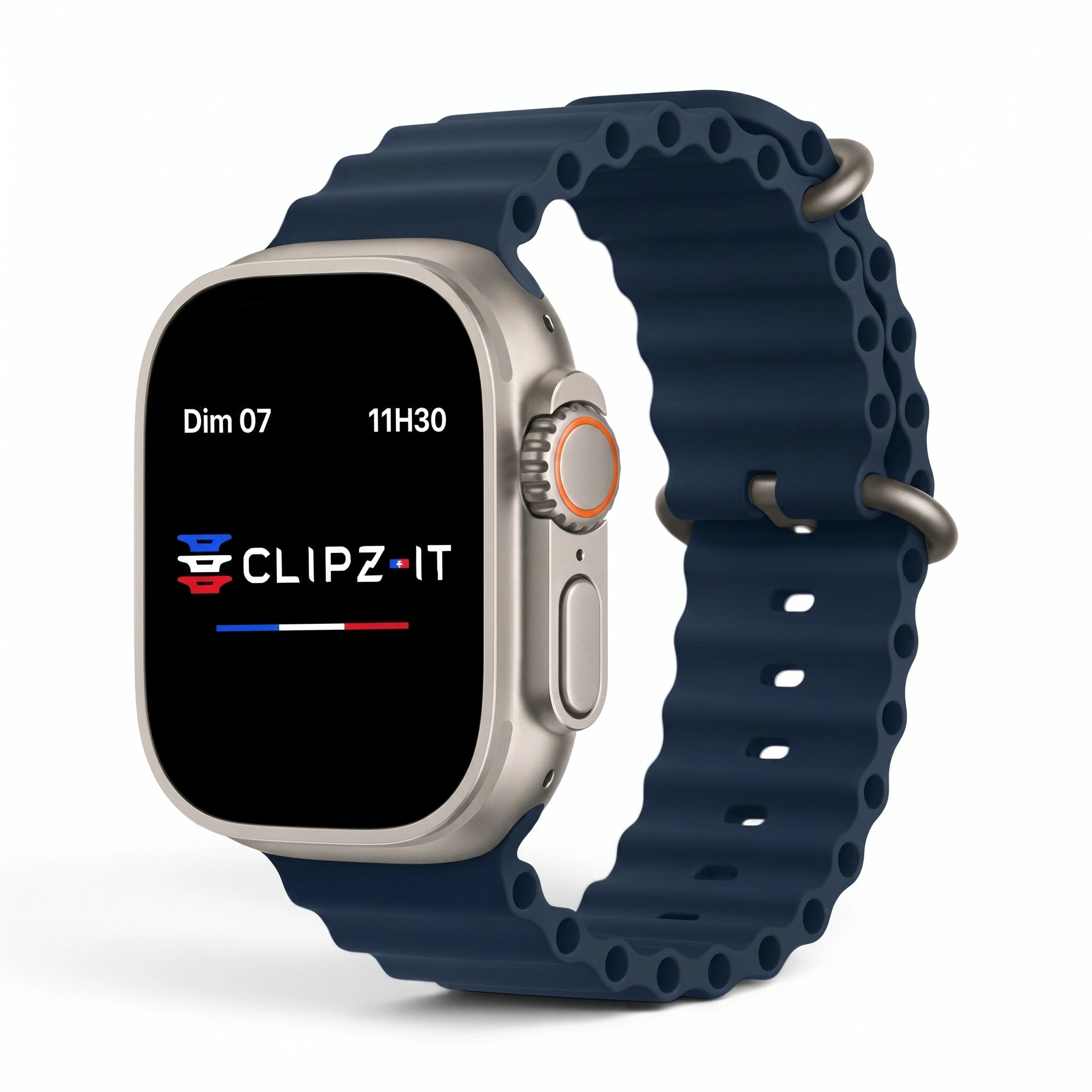 Bracelet Wave silicone bleu cobalt, vue de face 3 - Apple Watch | Clipz-it