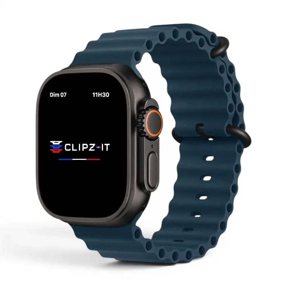 Bracelet Wave silicone bleu cobalt, vue de face - Apple Watch | Clipz-it