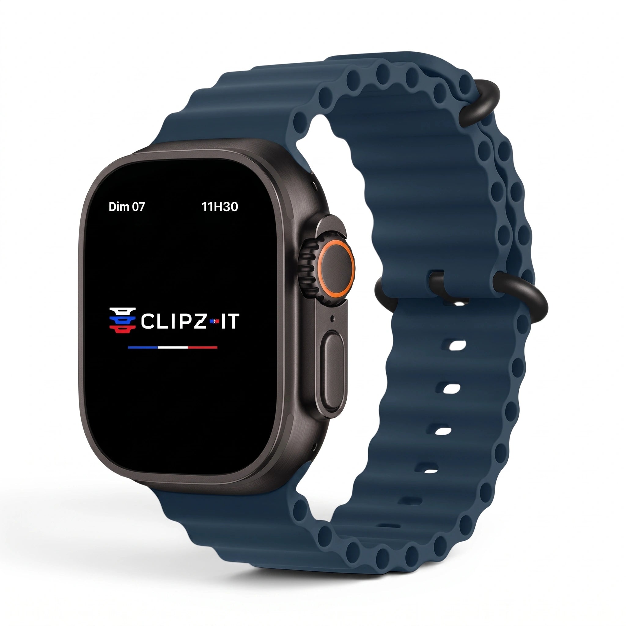 Bracelet Wave silicone bleu cobalt, vue de face - Apple Watch | Clipz-it