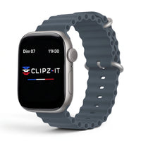 Bracelet Wave silicone bleu minéral, vue de face 2 - Apple Watch | Clipz-it