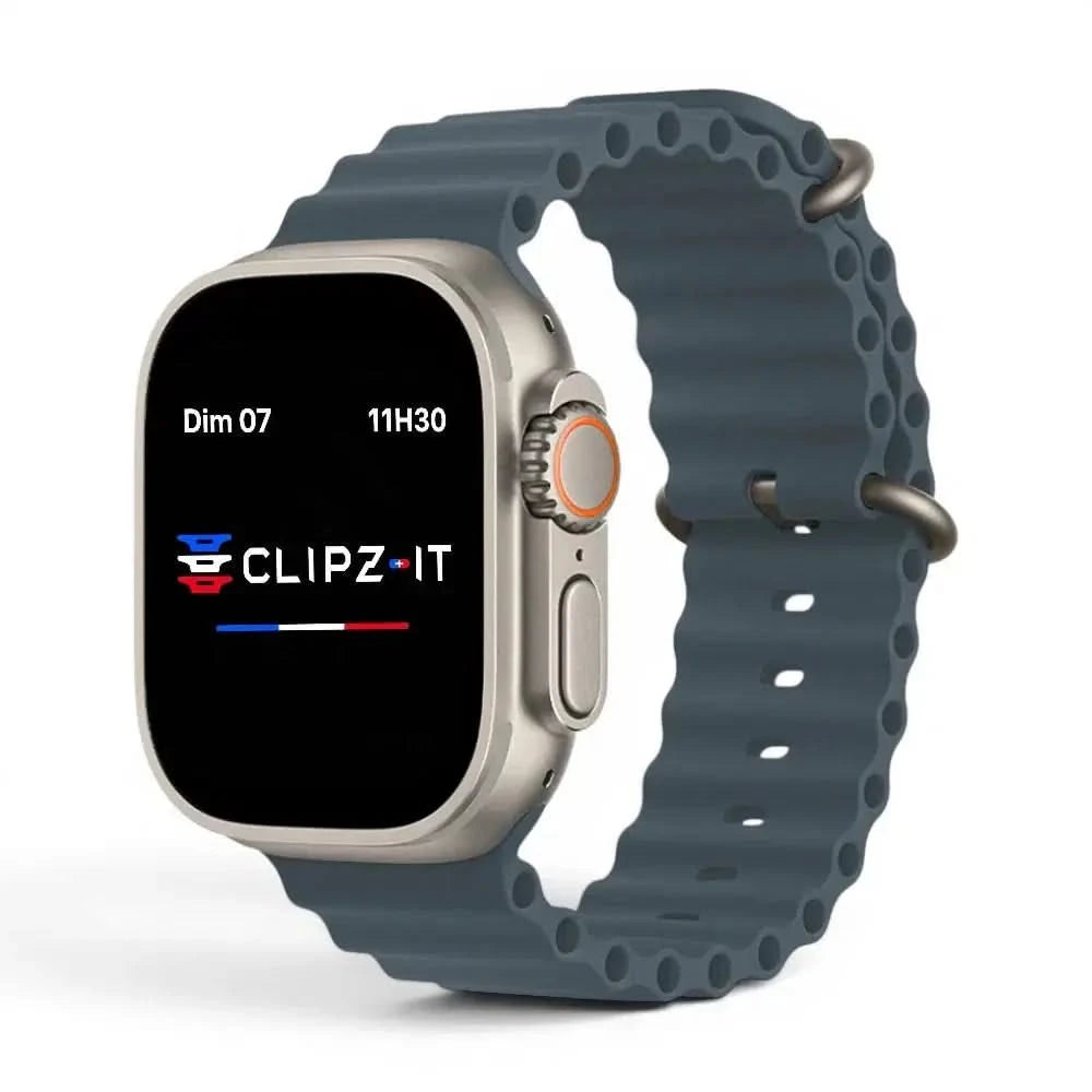 Bracelet Wave silicone bleu minéral, vue de face 3 - Apple Watch | Clipz-it