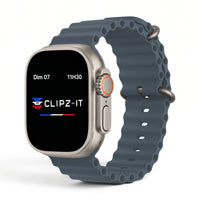 Bracelet Wave silicone bleu minéral, vue de face 3 - Apple Watch | Clipz-it