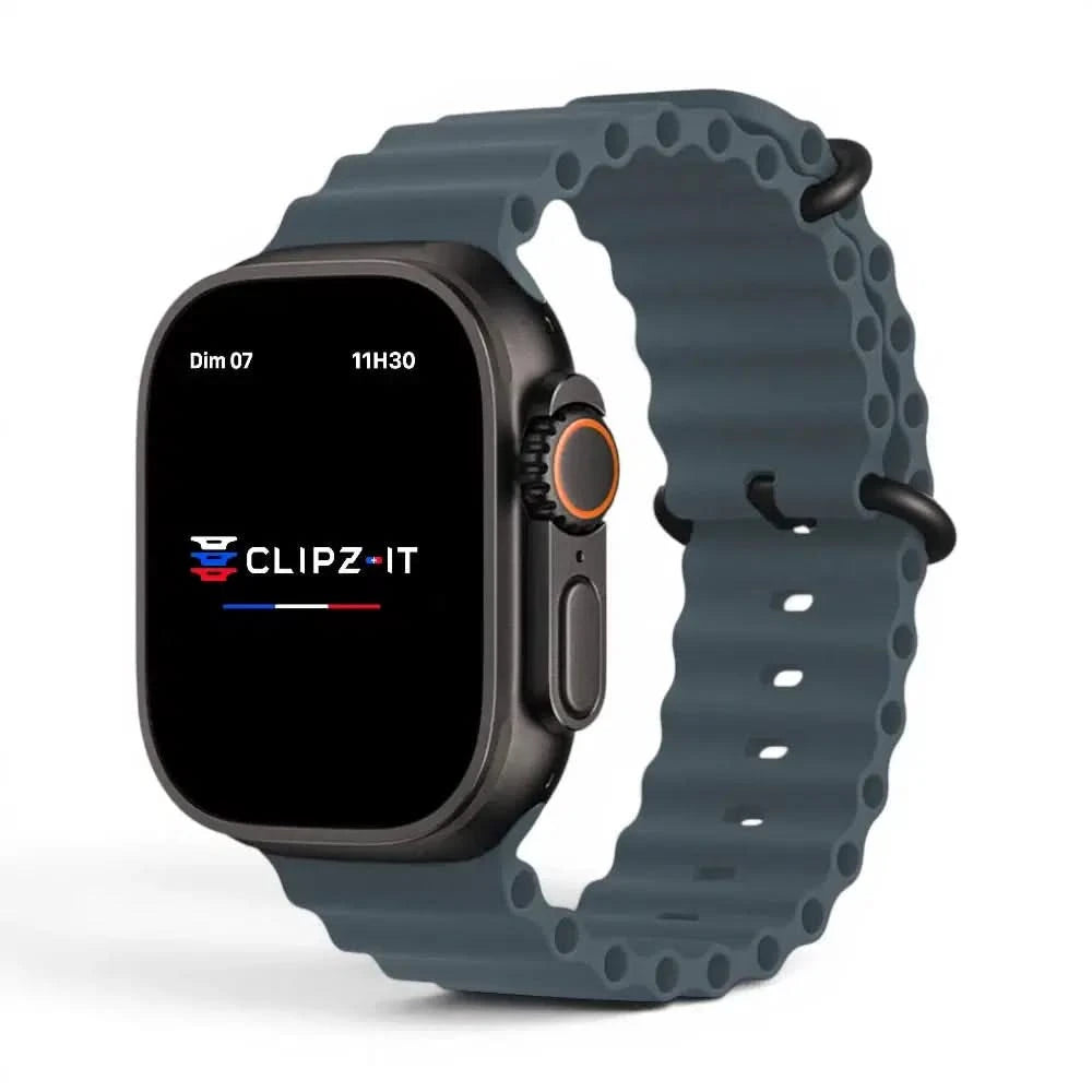 Bracelet Wave silicone bleu minéral, vue de face - Apple Watch | Clipz-it
