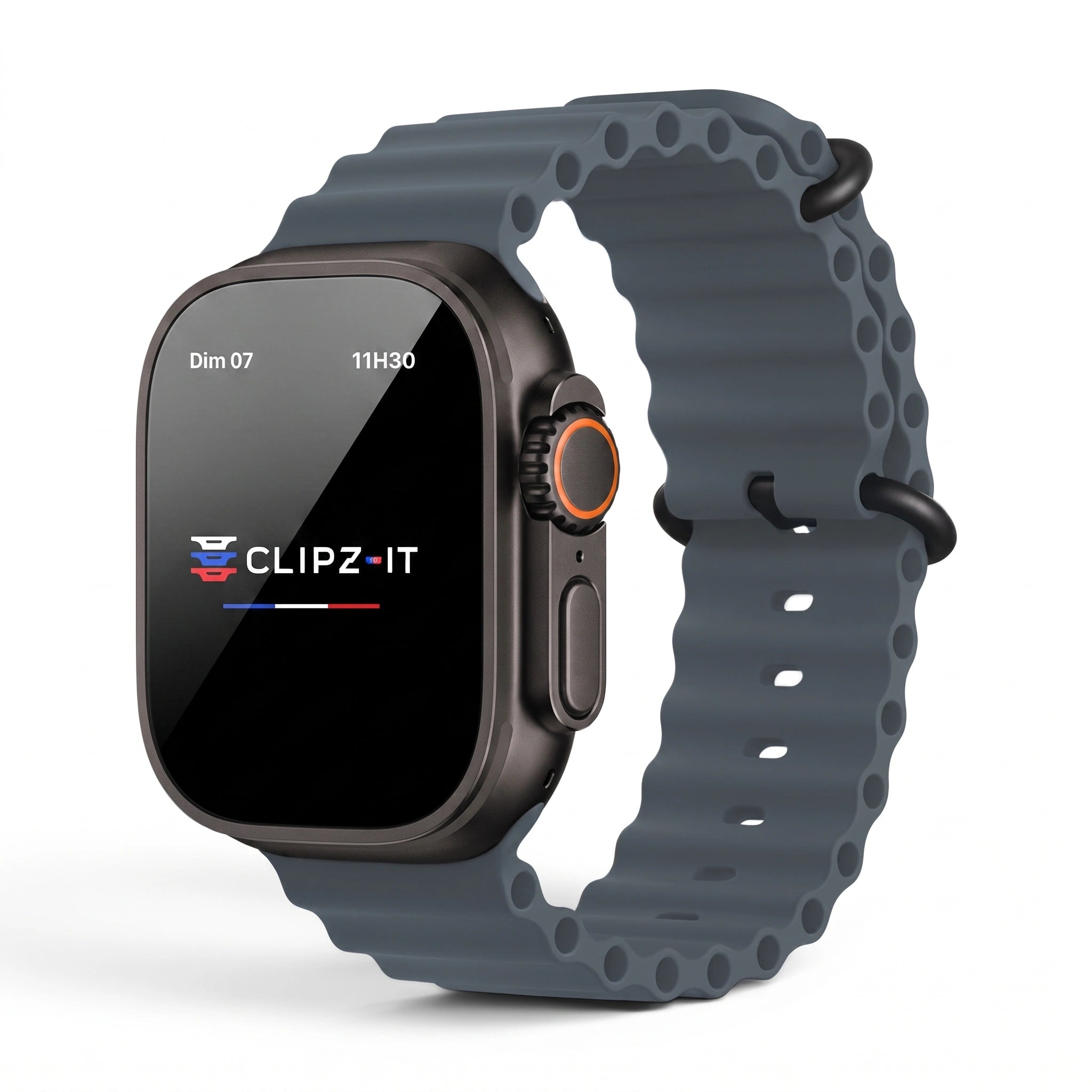 Bracelet Wave silicone bleu minéral, vue de face - Apple Watch | Clipz-it