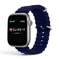 Bracelet Wave silicone bleu nuit, vue de face 2 - Apple Watch | Clipz-it