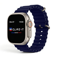 Bracelet Wave silicone bleu nuit, vue de face 3 - Apple Watch | Clipz-it