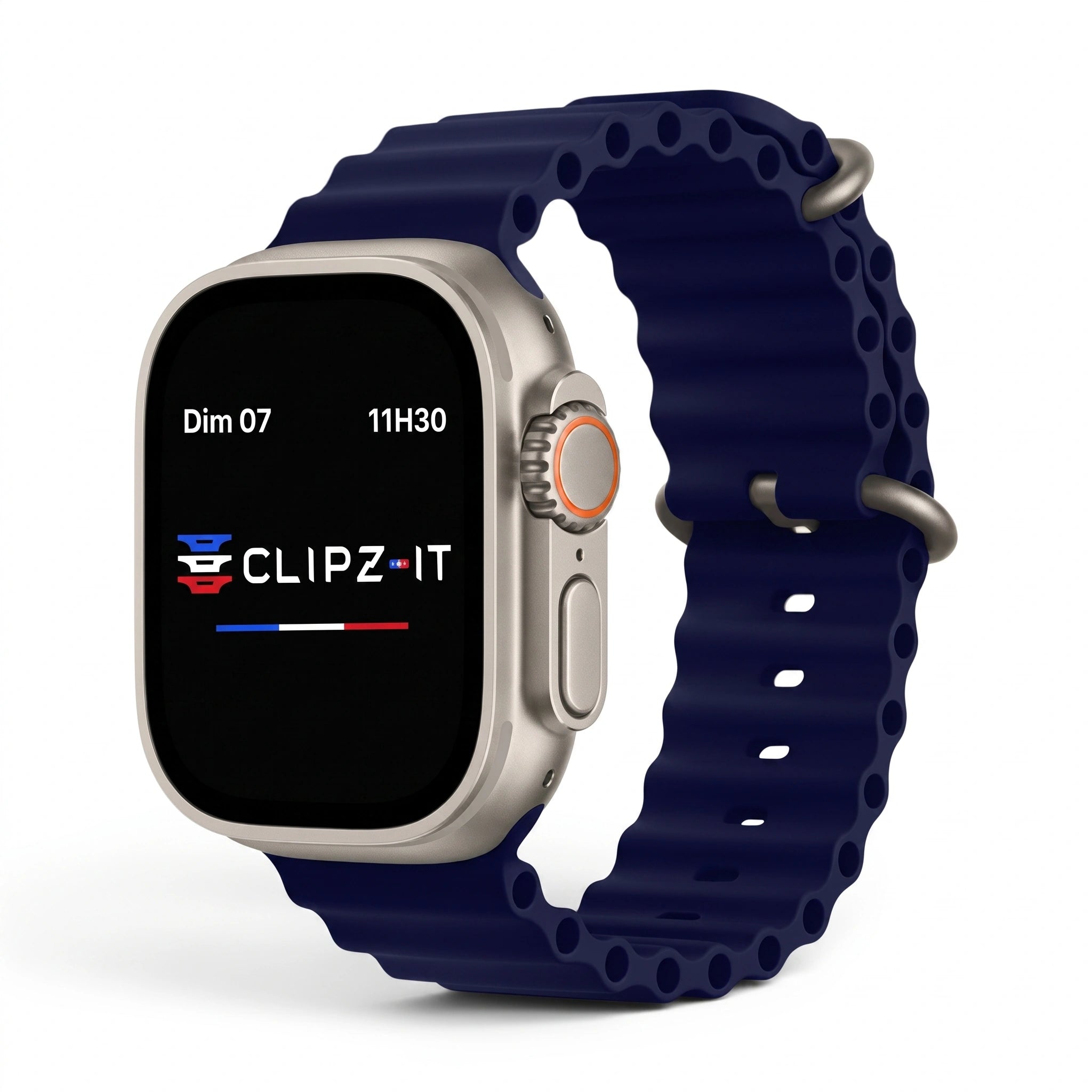 Bracelet Wave silicone bleu nuit, vue de face 3 - Apple Watch | Clipz-it