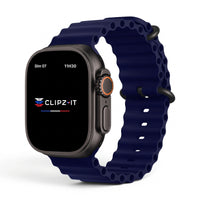 Bracelet Wave silicone bleu nuit, vue de face - Apple Watch | Clipz-it