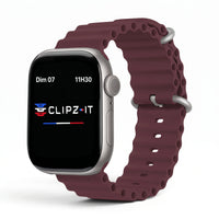 Bracelet Wave silicone bordeaux, vue de face 2 - Apple Watch | Clipz-it