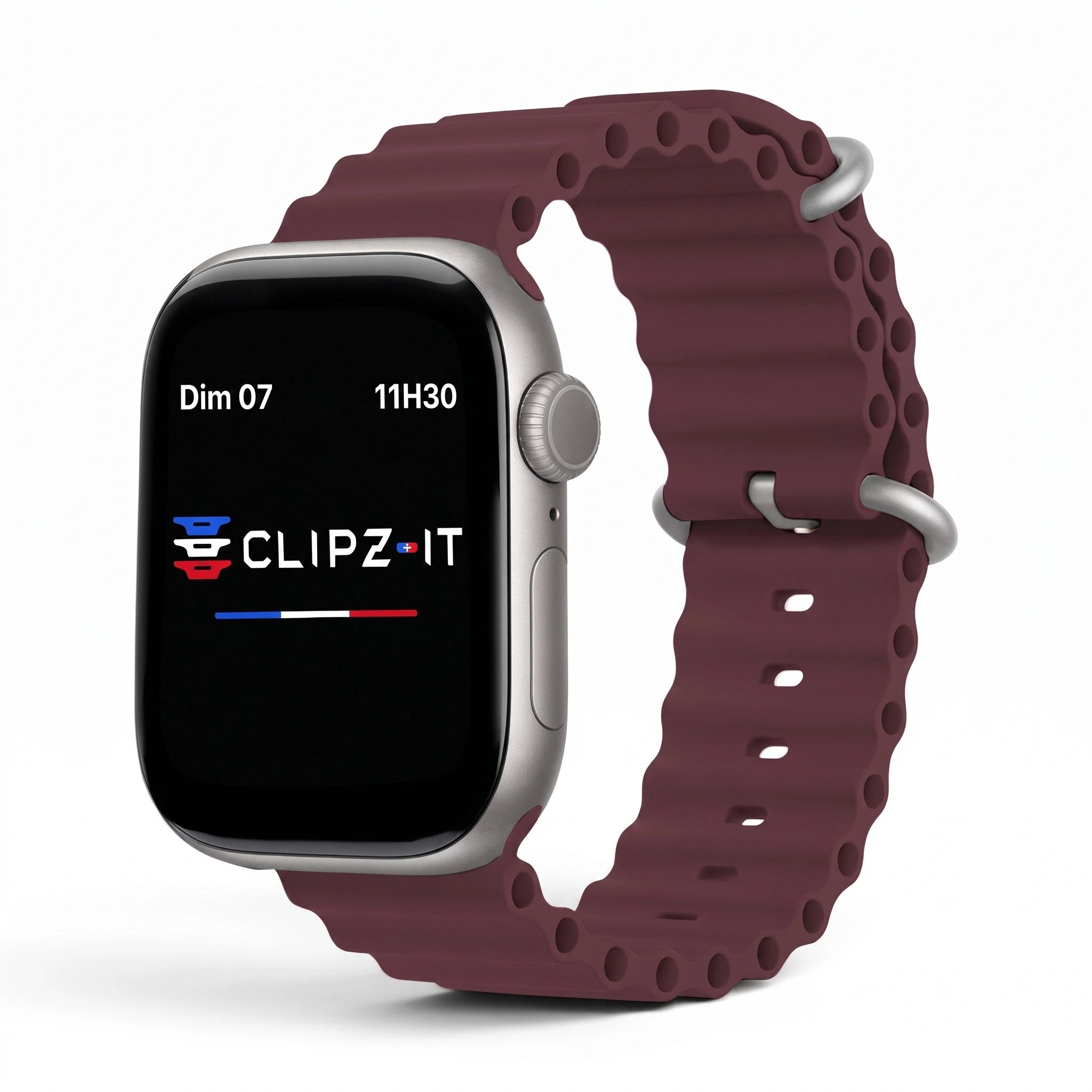 Bracelet Wave silicone bordeaux, vue de face 2 - Apple Watch | Clipz-it