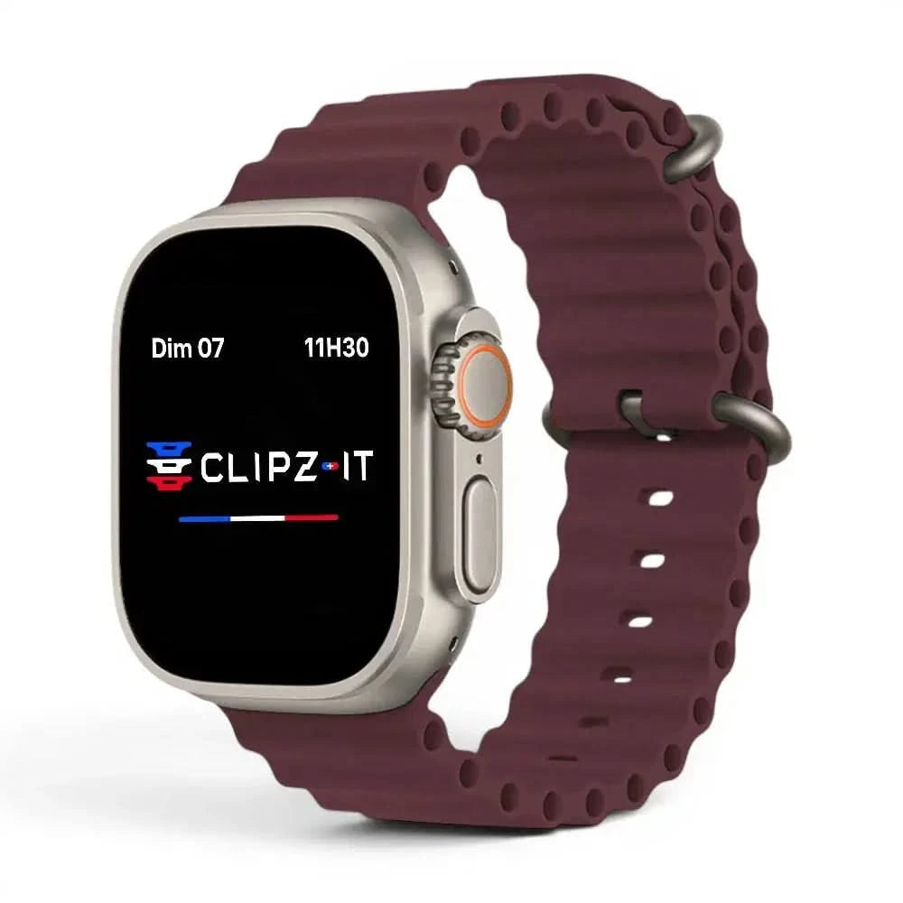 Bracelet Wave silicone bordeaux, vue de face 3 - Apple Watch | Clipz-it
