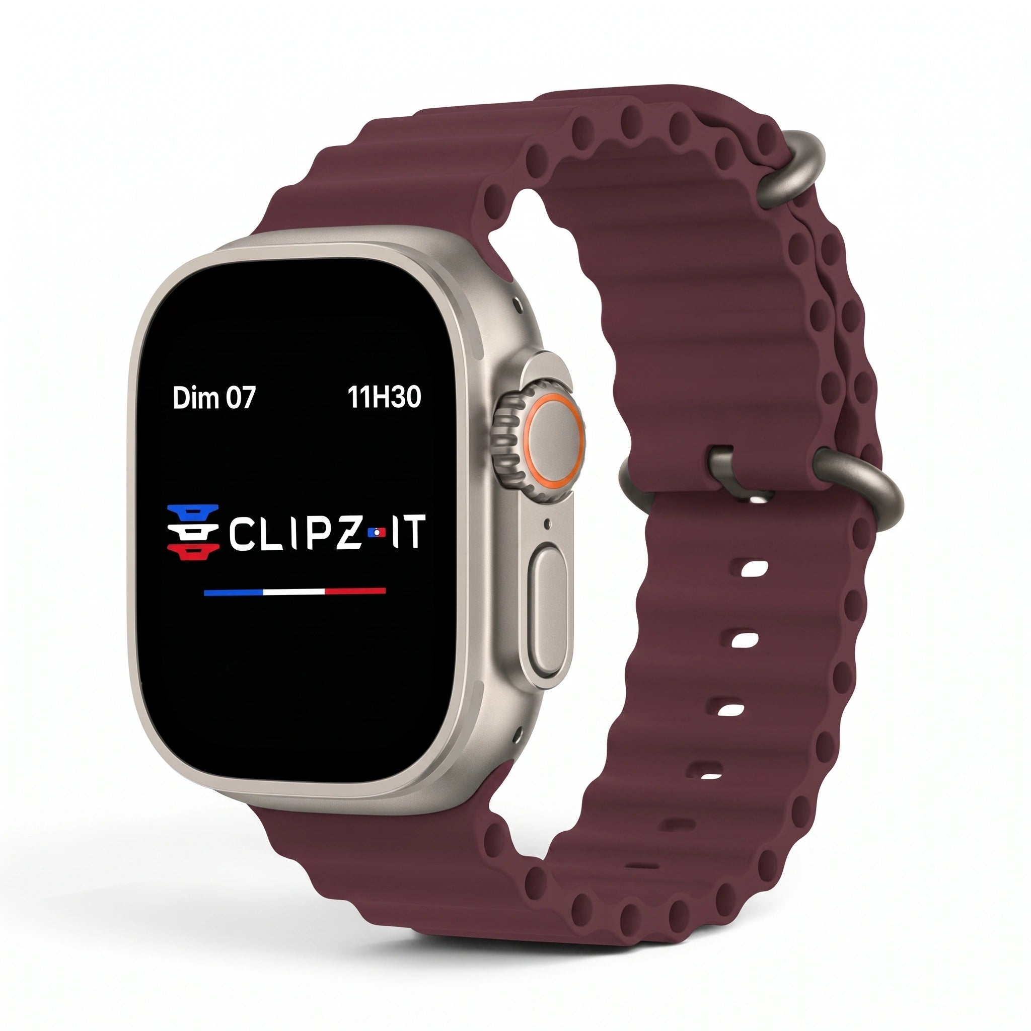 Bracelet Wave silicone bordeaux, vue de face 3 - Apple Watch | Clipz-it