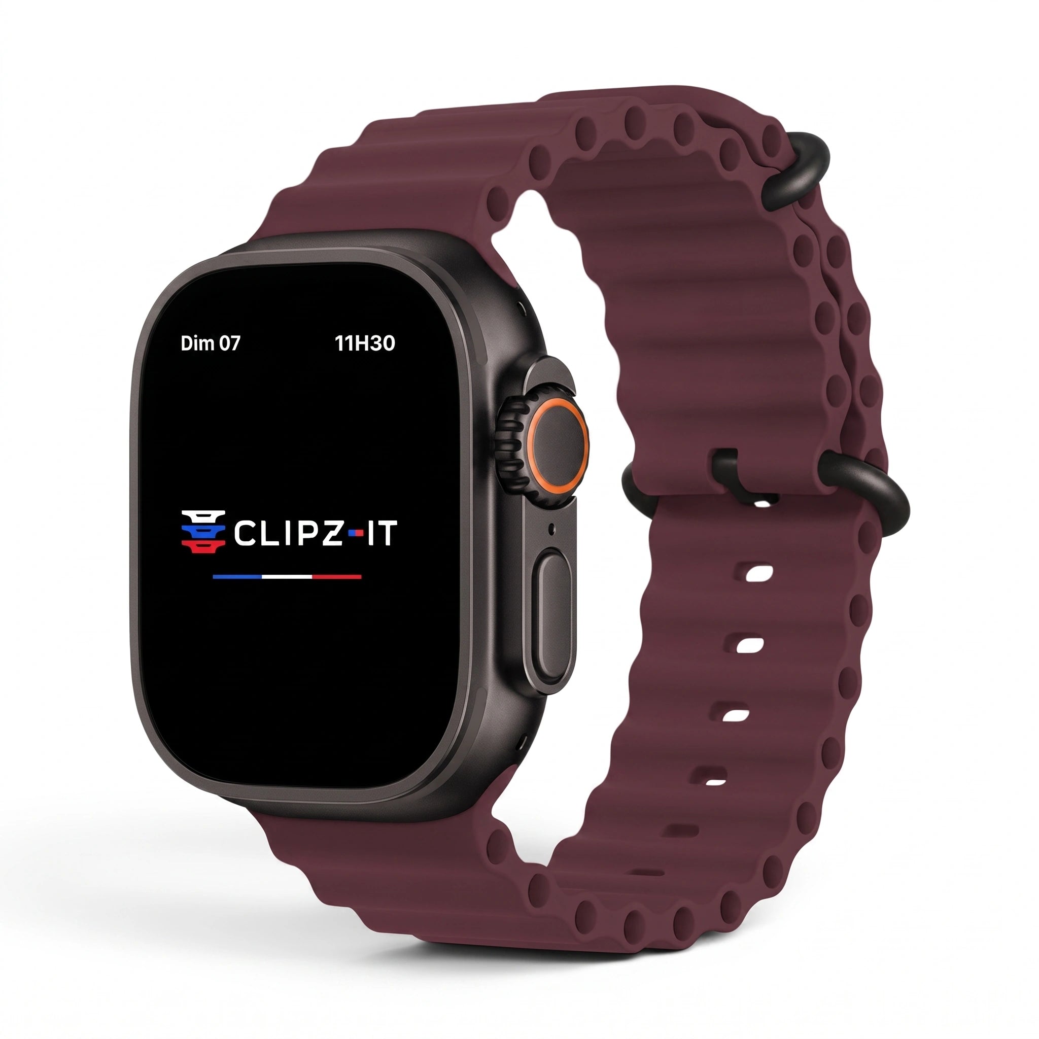 Bracelet Wave silicone bordeaux, vue de face - Apple Watch | Clipz-it