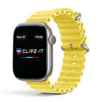 Bracelet Wave silicone jaune, vue de face 2 - Apple Watch | Clipz-it