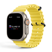 Bracelet Wave silicone jaune, vue de face - Apple Watch | Clipz-it