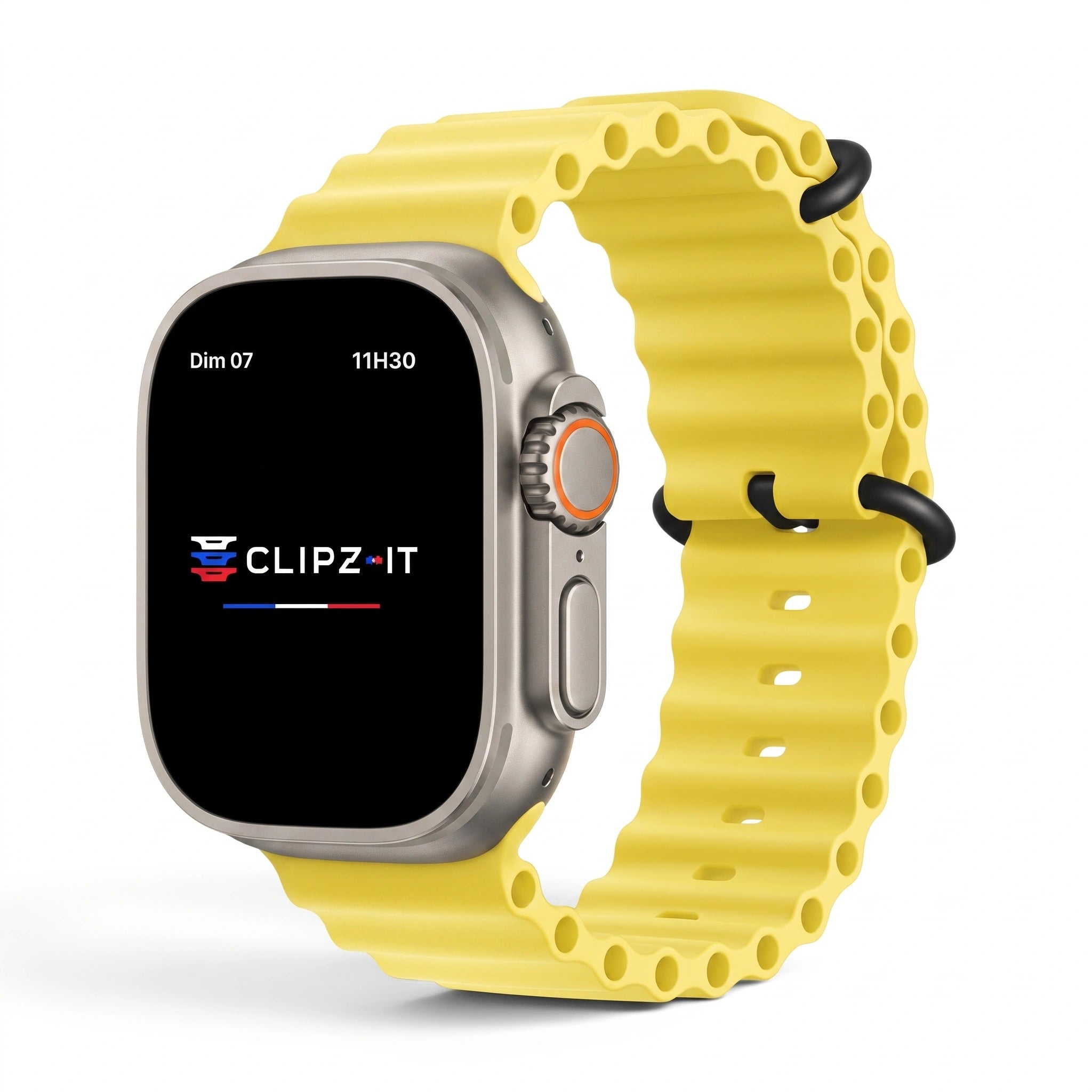 Bracelet Wave silicone jaune, vue de face - Apple Watch | Clipz-it