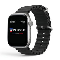 Bracelet Wave silicone noir, vue de face 2 - Apple Watch | Clipz-it