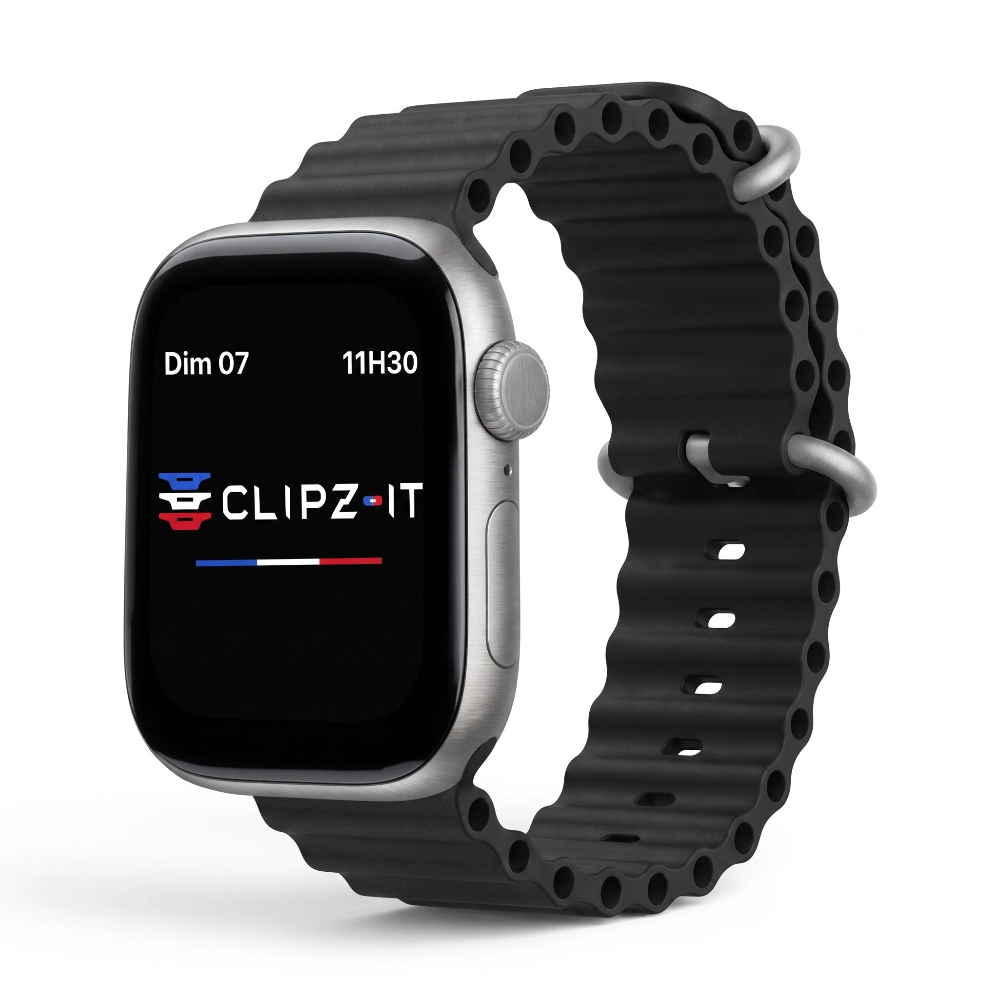 Bracelet Wave silicone noir, vue de face 2 - Apple Watch | Clipz-it