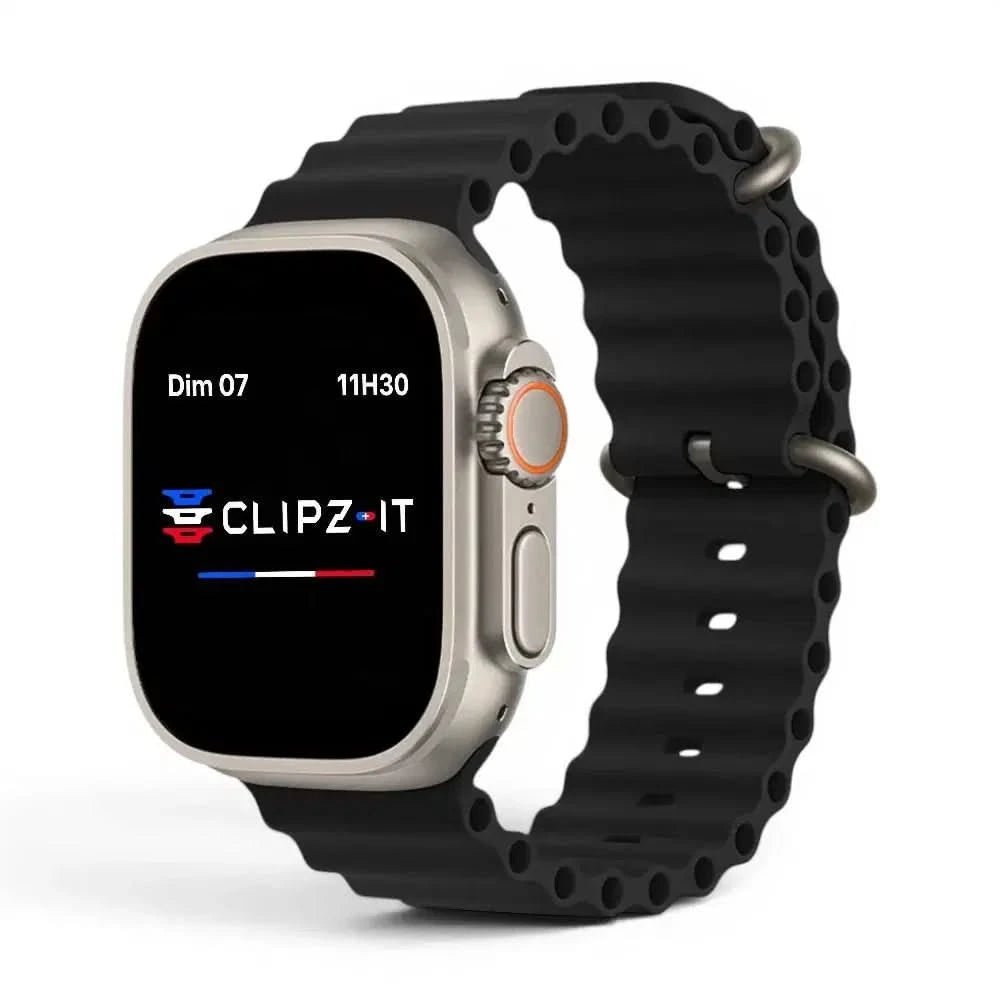 Bracelet Wave silicone noir, vue de face 3 - Apple Watch | Clipz-it