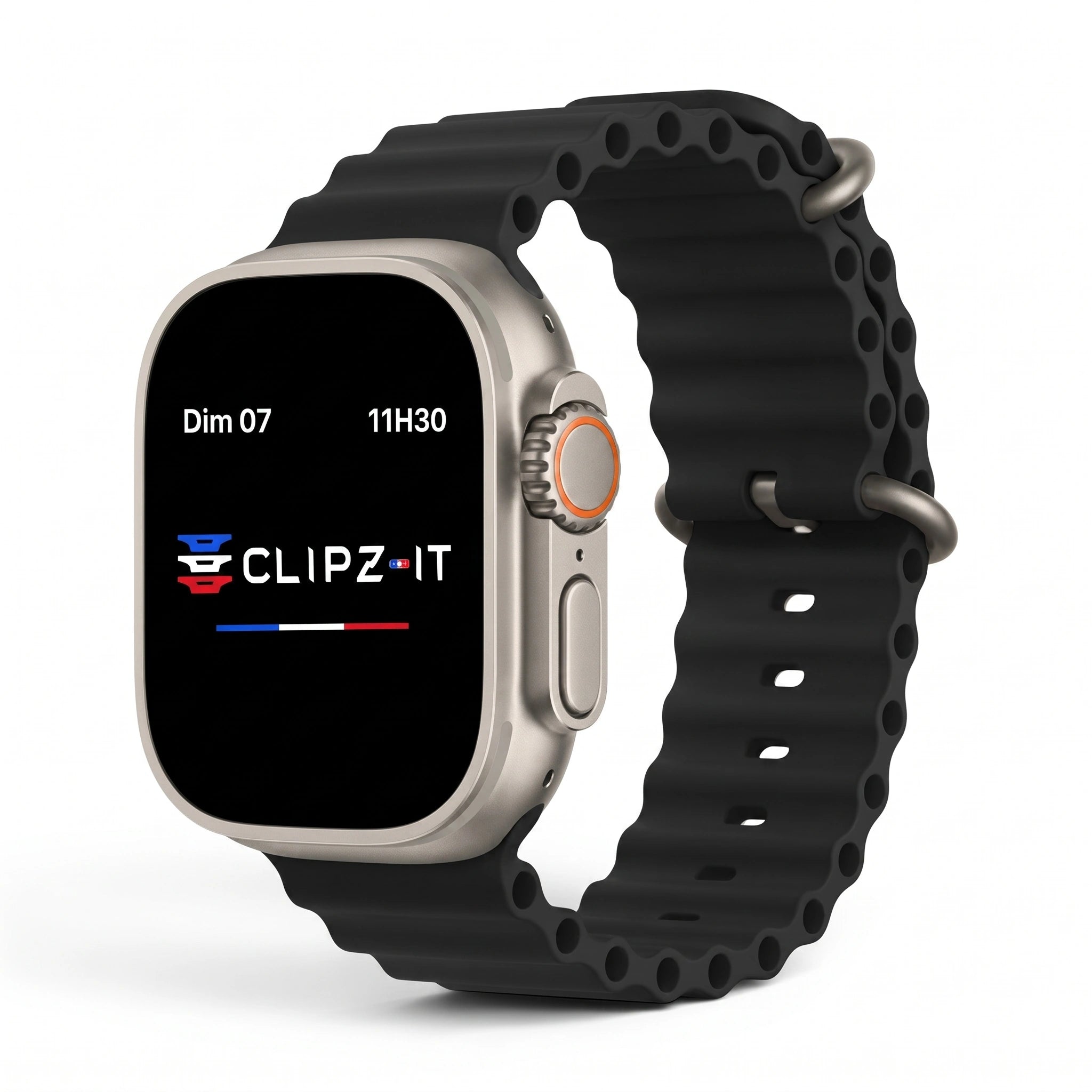 Bracelet Wave silicone noir, vue de face 3 - Apple Watch | Clipz-it