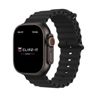 Bracelet Wave silicone noir, vue de face - Apple Watch | Clipz-it