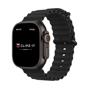 Bracelet Wave silicone noir, vue de face - Apple Watch | Clipz-it