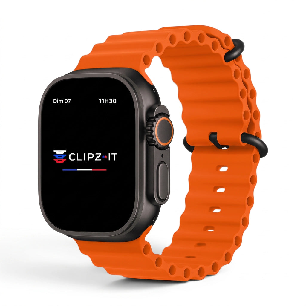 Bracelet Wave silicone orange, vue de face - Apple Watch | Clipz-it