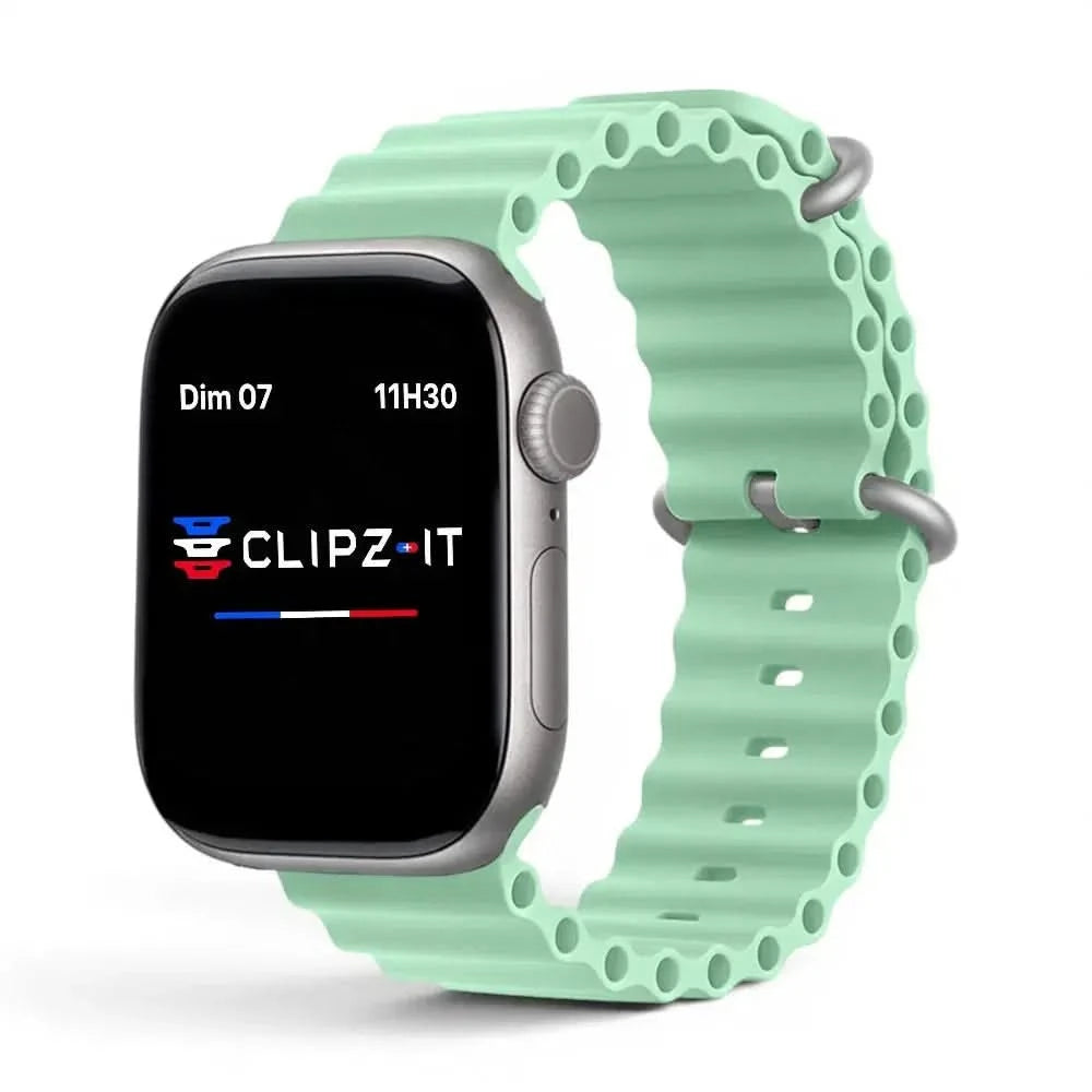 Bracelet Wave silicone pistache, vue de face 2 - Apple Watch | Clipz-it