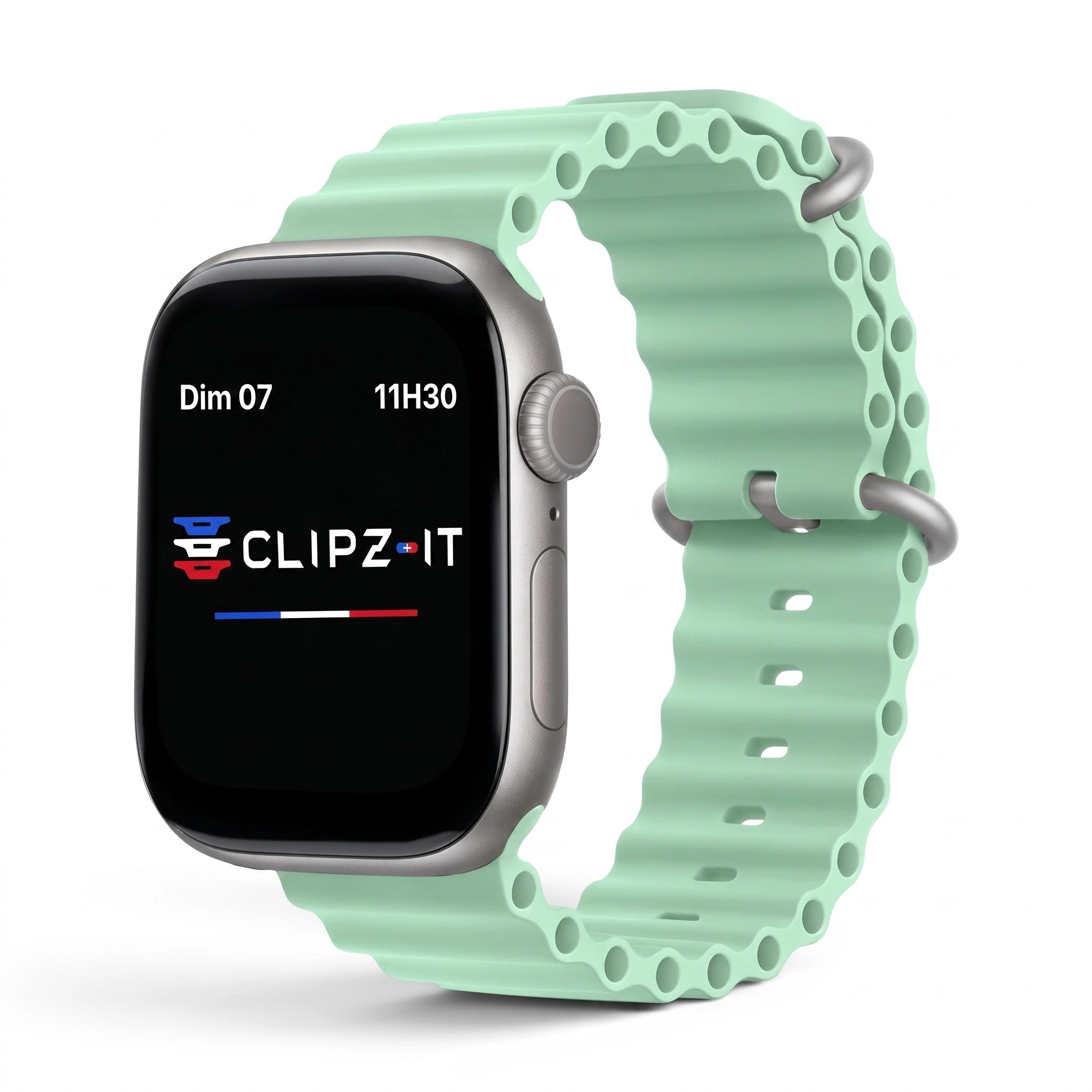 Bracelet Wave silicone pistache, vue de face 2 - Apple Watch | Clipz-it