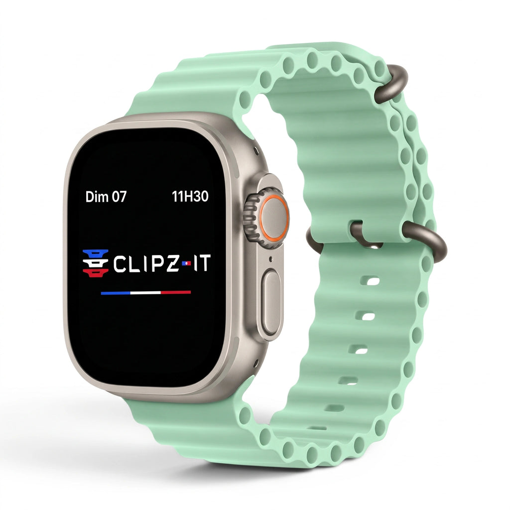 Bracelet Wave silicone pistache, vue de face 3 - Apple Watch | Clipz-it