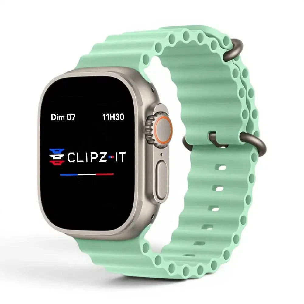 Bracelet Wave silicone pistache, vue de face 3 - Apple Watch | Clipz-it