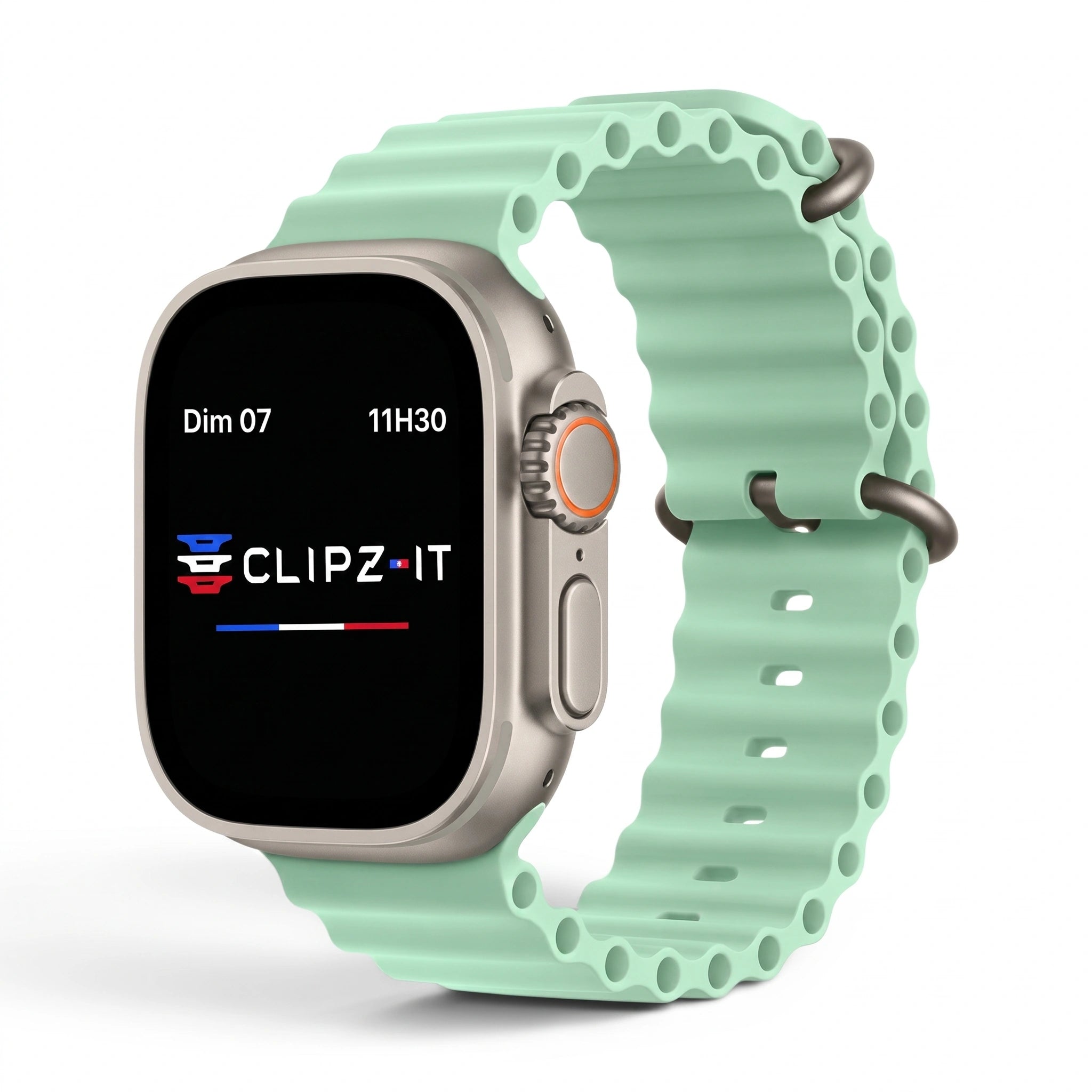 Bracelet Wave silicone pistache, vue de face 3 - Apple Watch | Clipz-it