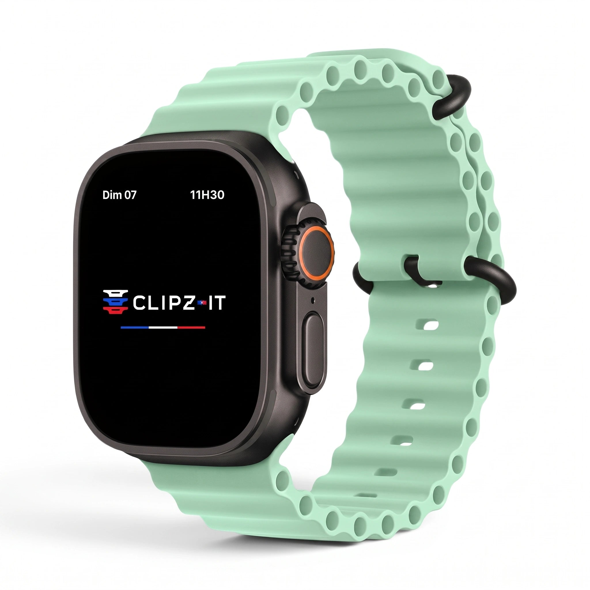 Bracelet Wave silicone pistache, vue de face - Apple Watch | Clipz-it