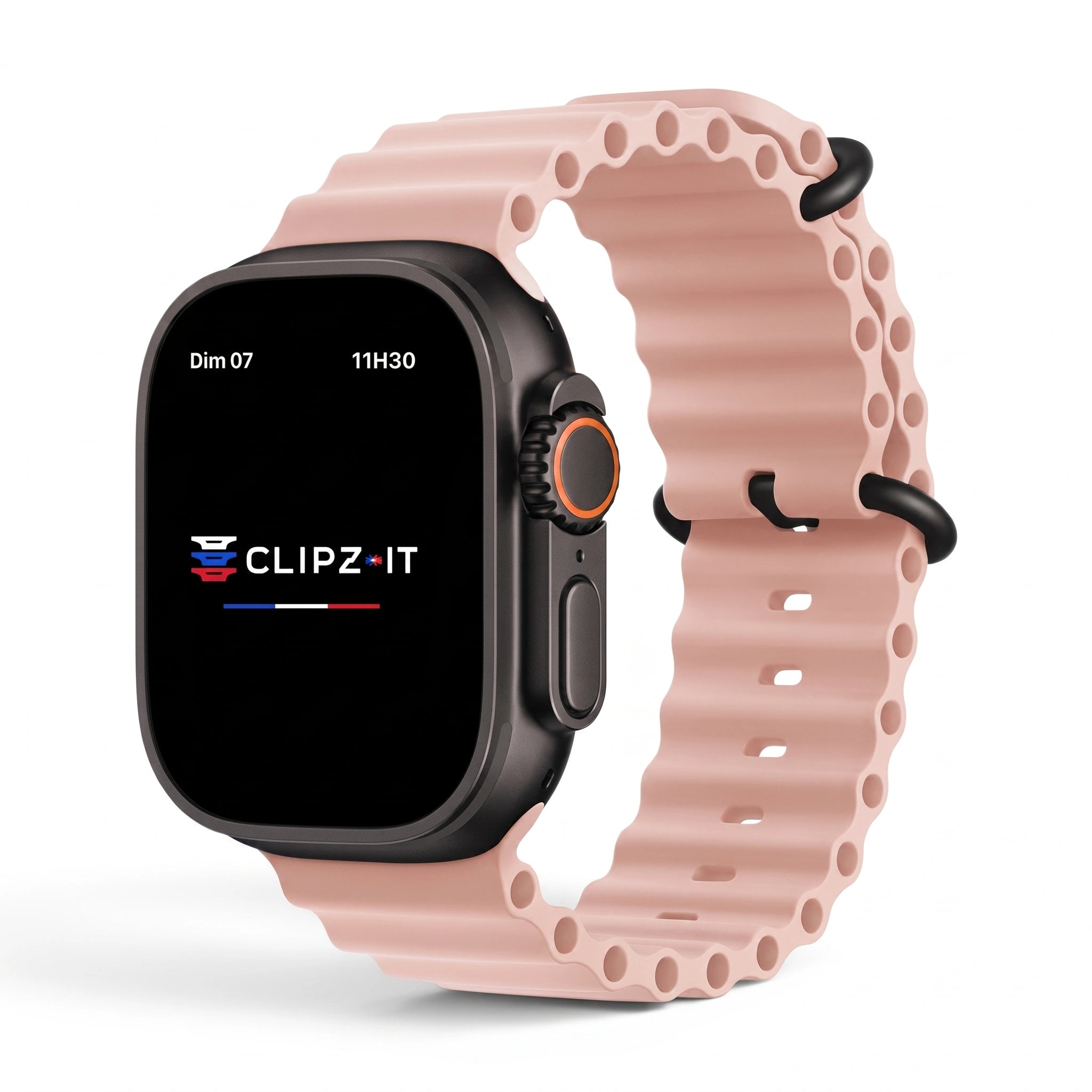 Bracelet Wave silicone rose, vue de face - Apple Watch | Clipz-it