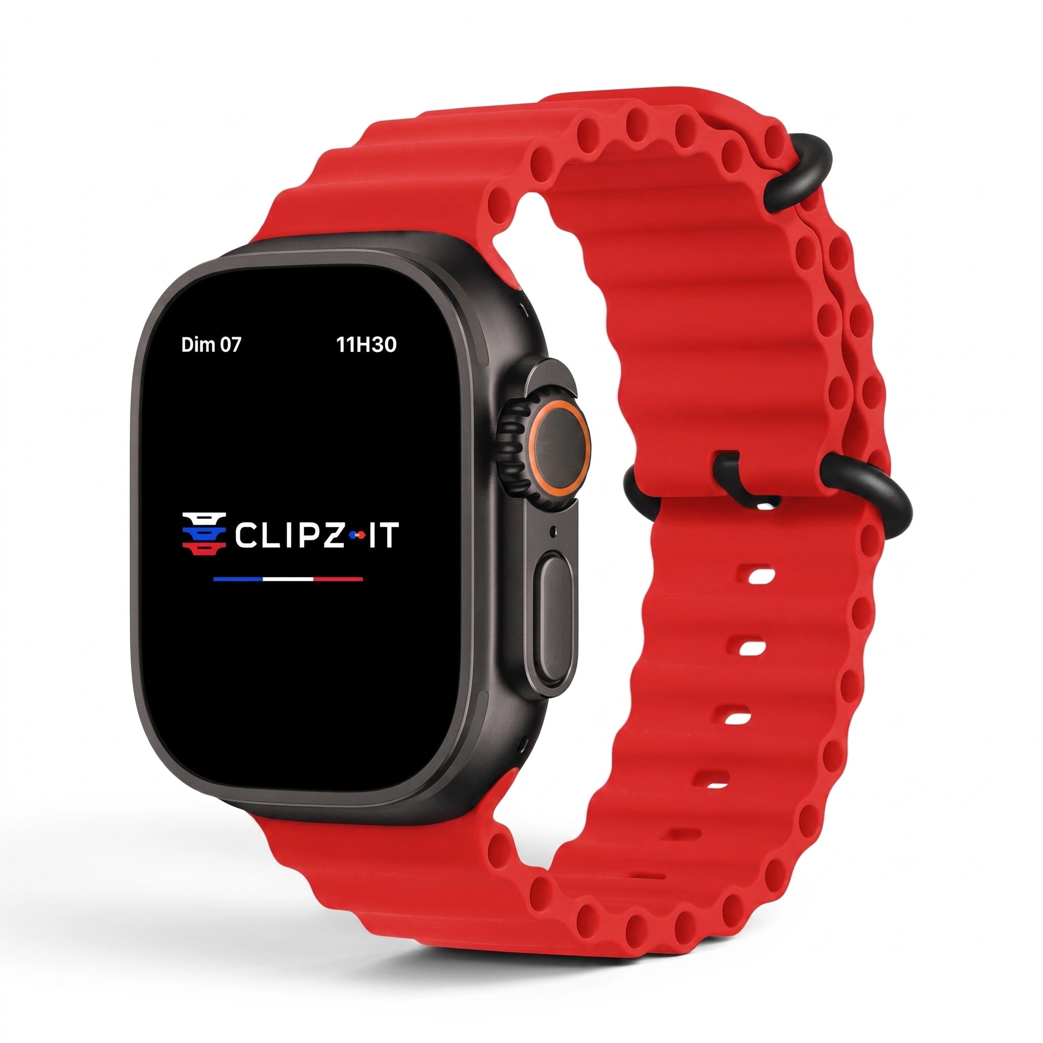 Bracelet Wave silicone rouge, vue de face - Apple Watch | Clipz-it
