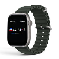 Bracelet Wave silicone vert militaire, vue de face 2 - Apple Watch | Clipz-it