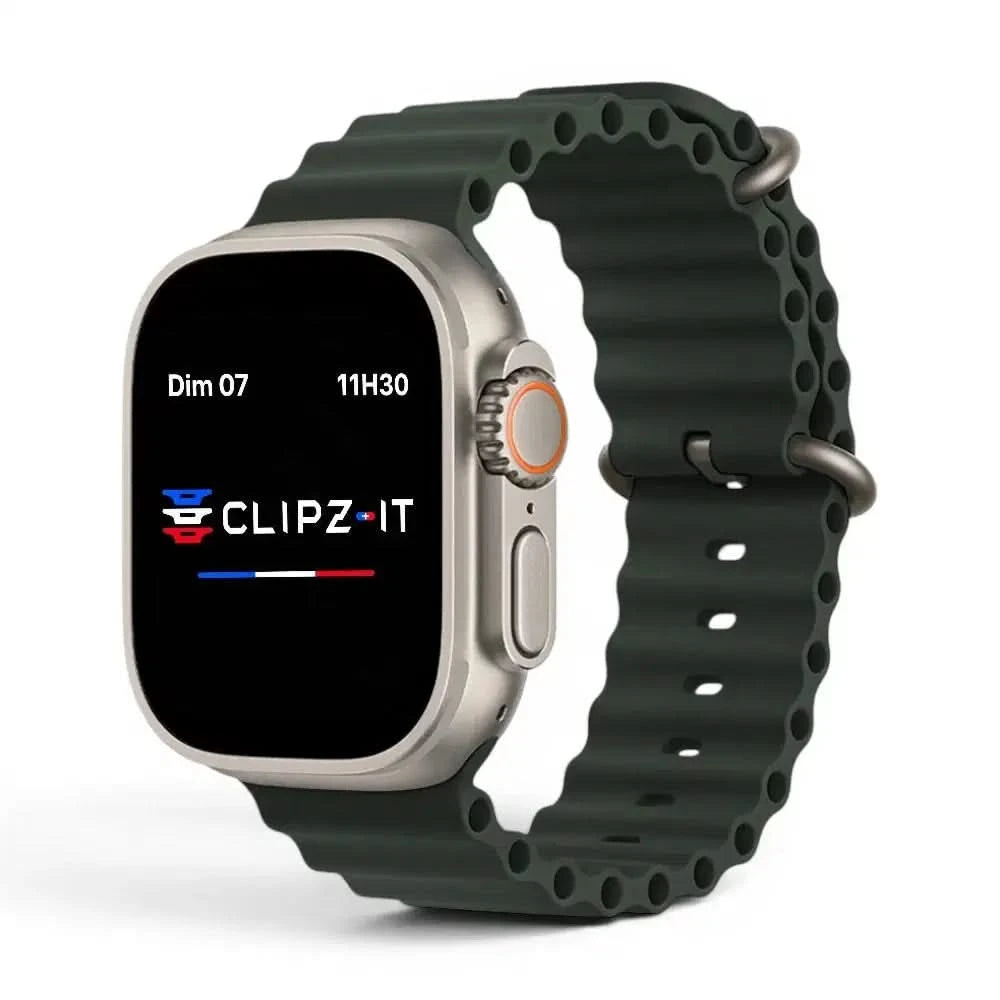 Bracelet Wave silicone vert militaire, vue de face 3 - Apple Watch | Clipz-it