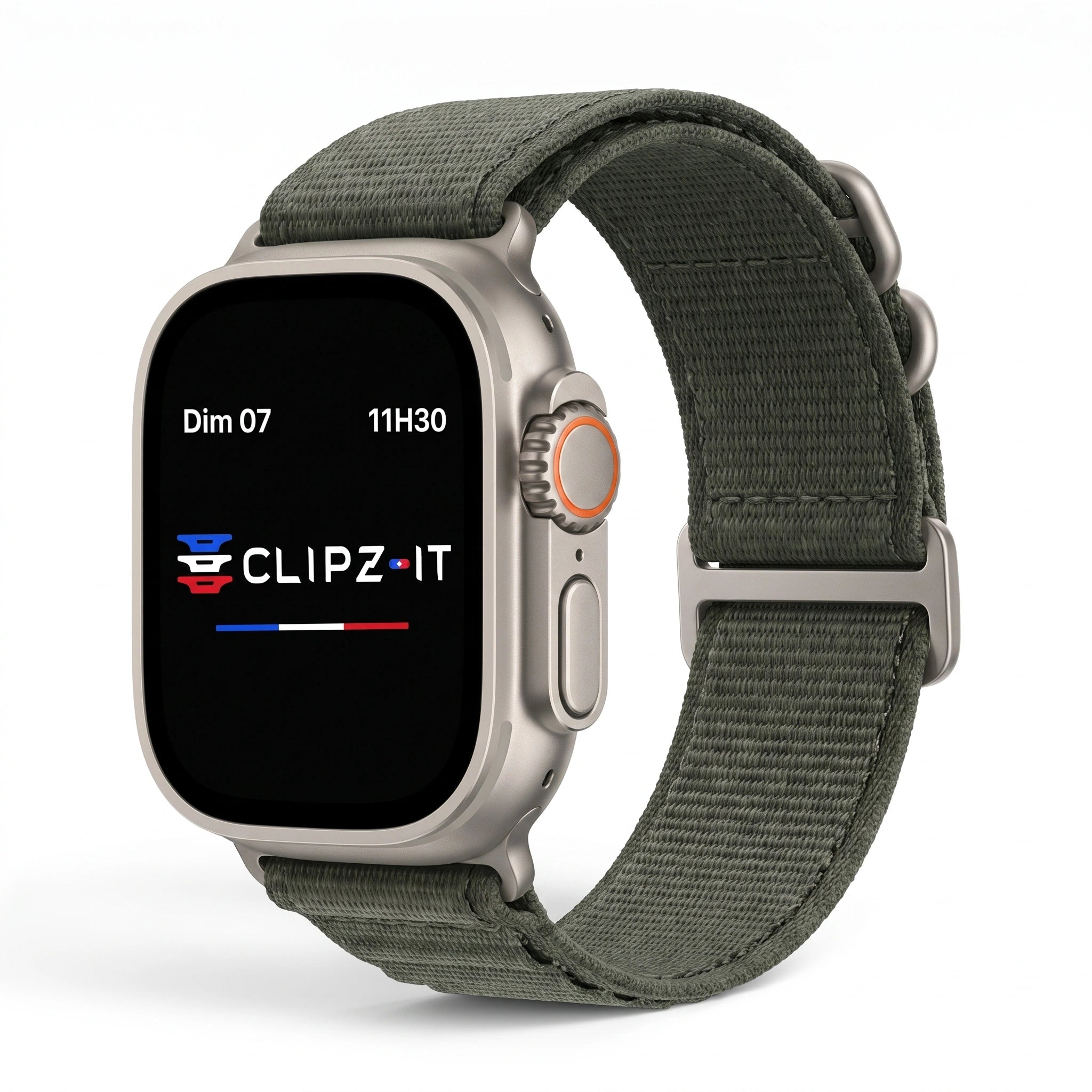 Bracelet Wave silicone vert militaire, vue de face 3 - Apple Watch | Clipz-it