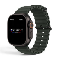 Bracelet Wave silicone vert militaire, vue de face - Apple Watch | Clipz-it