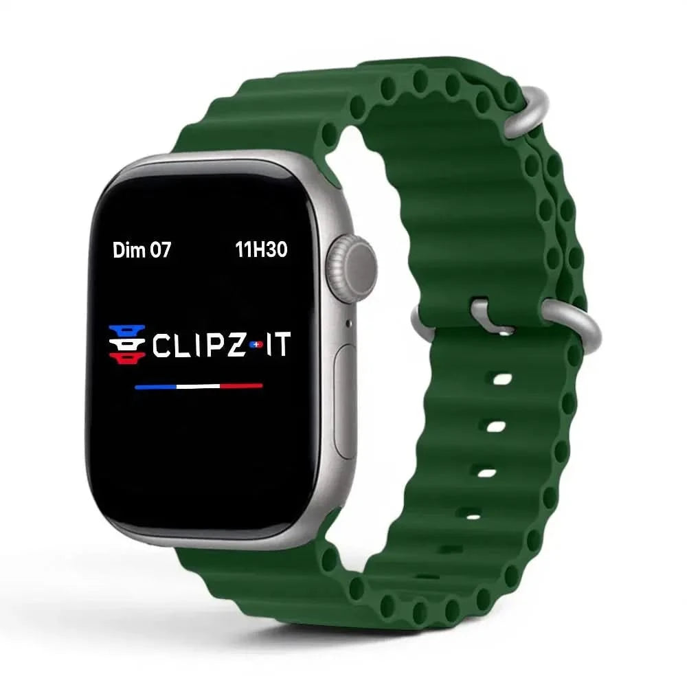 Bracelet Wave silicone vert sapin, vue de face 2 - Apple Watch | Clipz-it